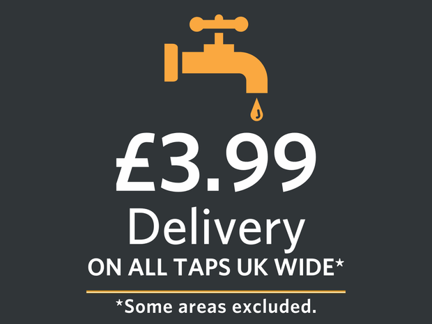 Promotional graphic for water tap delivery with a price of £3.99 and a tap icon on a black background.