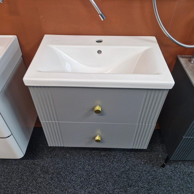 600 W/H 2-Drawer Vanity & Basin 1 Satin Grey Bathrooms at Unit 5