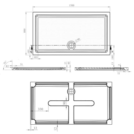 Anti Slip Gel Coated Stone Resin Rectangular Shower Tray 1500 x 800mm Waterworks Shower Trays Waterworks Bathrooms 