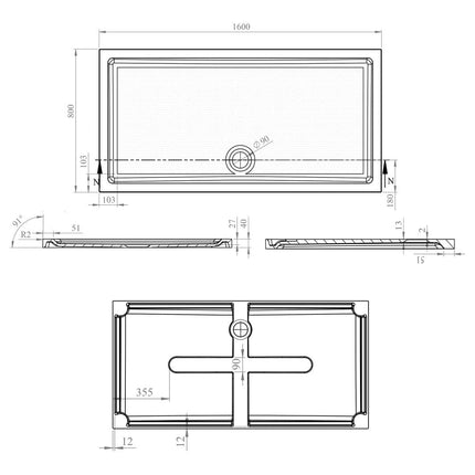 Anti Slip Gel Coated Stone Resin Rectangular Shower Tray 1600 x 800mm Waterworks Shower Trays Waterworks Bathrooms 