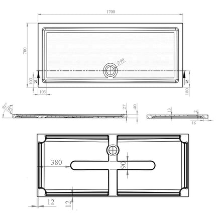 Anti Slip Gel Coated Stone Resin Rectangular Shower Tray 1700 x 700mm 40mm End Waste Waterworks Shower Trays Waterworks Bathrooms 