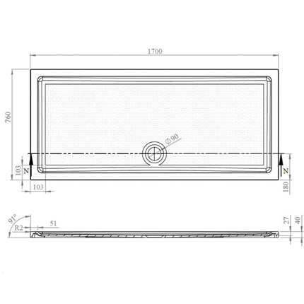 Anti Slip Gel Coated Stone Resin Rectangular Shower Tray 1700 x 760mm Waterworks Shower Trays Waterworks Bathrooms 