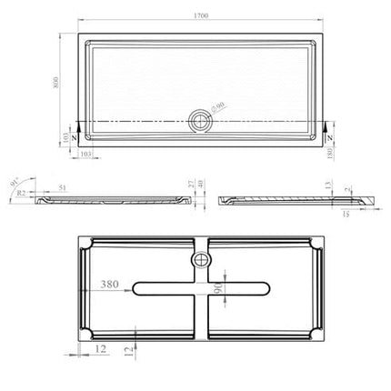 Anti Slip Gel Coated Stone Resin Rectangular Shower Tray 1700 x 800mm Waterworks Shower Trays Waterworks Bathrooms 