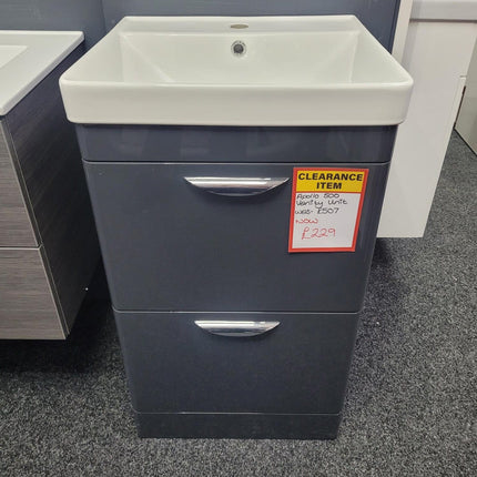 Apollo 500mm FS Unit and Ceramic Basin Anthracite Grey Gloss Clearance Vanity Unit Waterworks Bathrooms 
