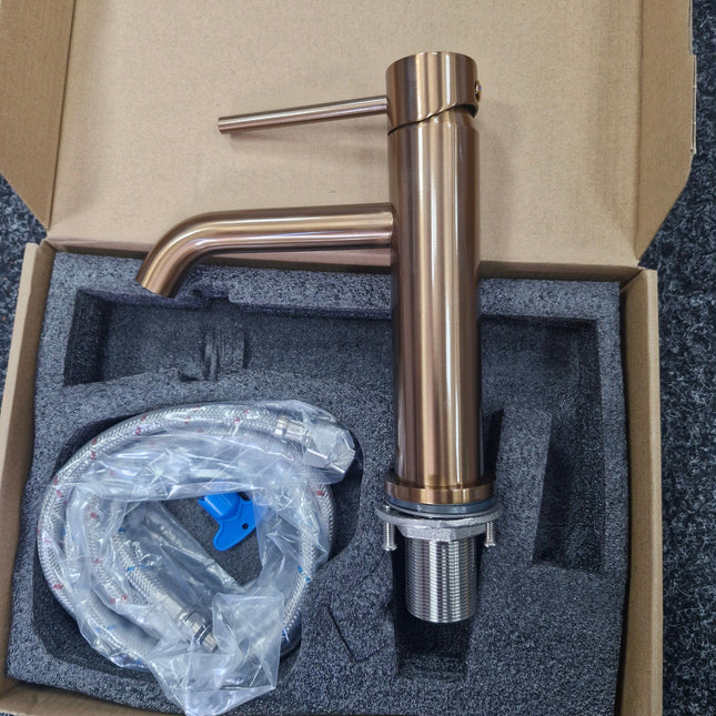 BRUSHED ROSE GOLD Treveso Single Lever Basin Mixer Without Waste Clearance Taps Bathrooms at Unit 5 