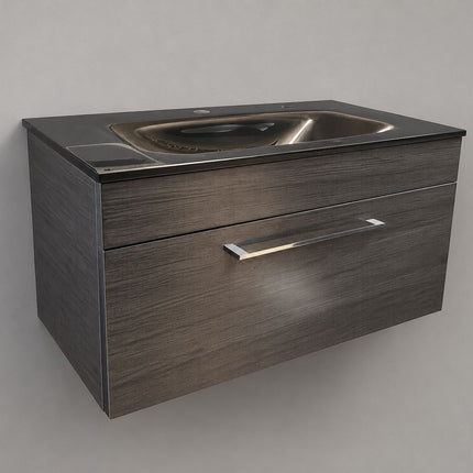 Cassellie Idon 800 Wall Hung Vanity Unit With Black Glass Basin Clearance Vanity Unit Waterworks Bathrooms 