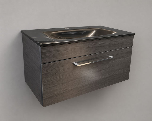 Cassellie Idon 800 Wall Hung Vanity Unit With Black Glass Basin Clearance Vanity Unit Waterworks Bathrooms 