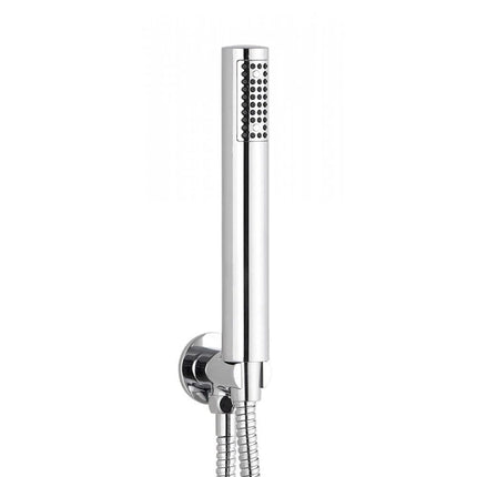Chrome round wall outlet elbow with bracket, hose & handset Waterworks Showers Waterworks Bathrooms 