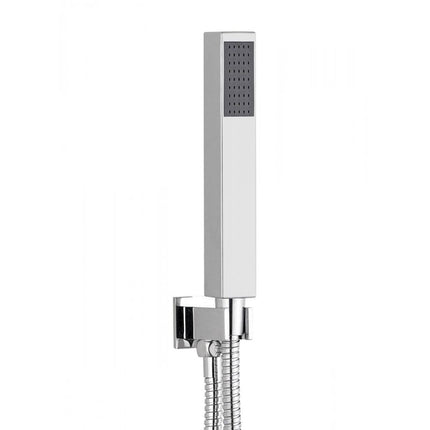 Chrome square wall outlet elbow with bracket, hose & handset Waterworks Showers Waterworks Bathrooms 