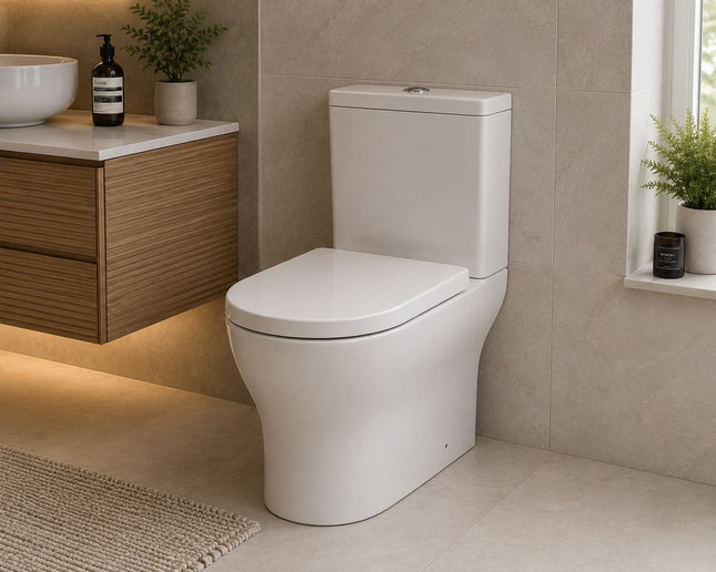 Comfort Height Close Coupled Back to Wal W/C Clearance Toilet Waterworks Bathrooms 