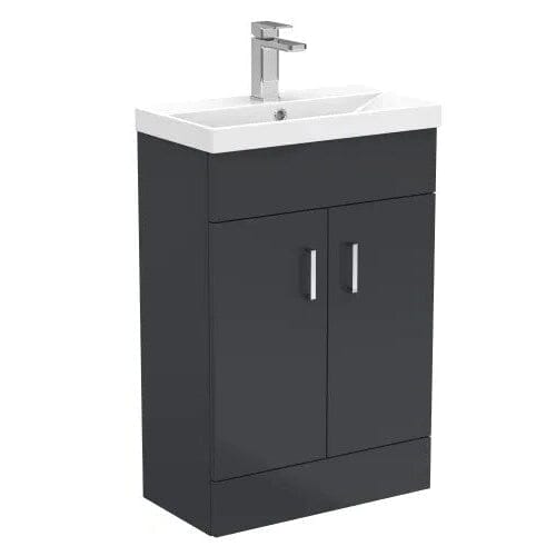 Compact 560mm Satin Black Vanity Unit and Ceramic Basin Waterworks Vanity Units Waterworks Bathrooms 