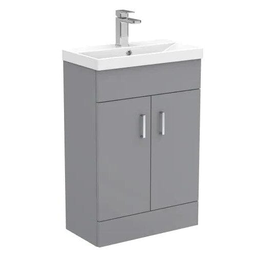 Compact 560mm Satin Grey Vanity Unit and Ceramic Basin Waterworks Vanity Units Waterworks Bathrooms 