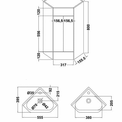 Compact Corner 400mm Unit and basin - Gloss White Waterworks Vanity Units Waterworks Bathrooms 