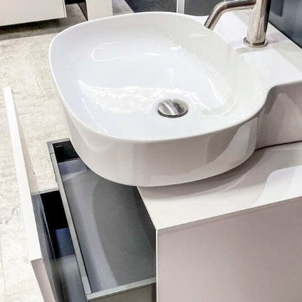 Conca 60cm wall hung short projection washbasin unit with 1 external drawer & 1 internal drawer, no cutout, matt white Clearance Vanity Unit Waterworks Bathrooms 