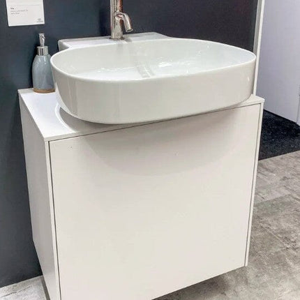 Conca 60cm wall hung short projection washbasin unit with 1 external drawer & 1 internal drawer, no cutout, matt white Clearance Vanity Unit Waterworks Bathrooms 