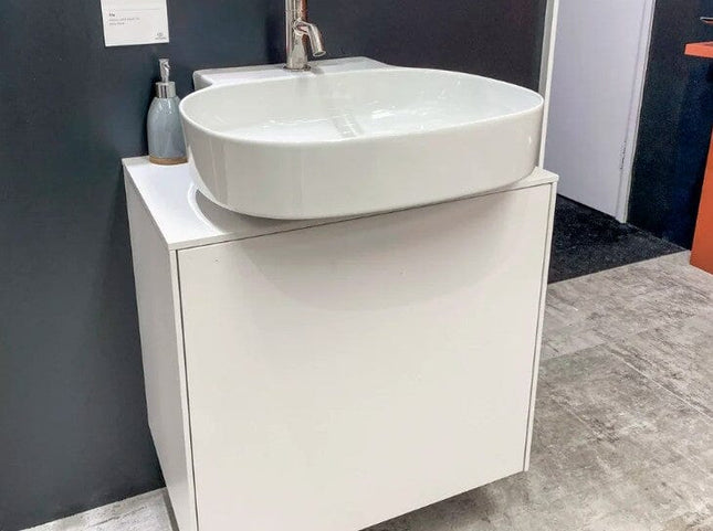 Conca 60cm wall hung short projection washbasin unit with 1 external drawer & 1 internal drawer, no cutout, matt white Clearance Vanity Unit Waterworks Bathrooms 