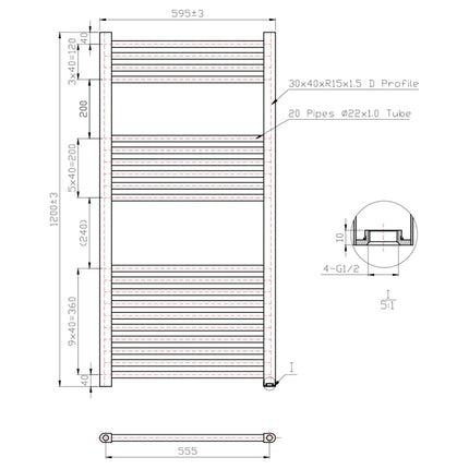 Empire 22mm Straight Towel Rail - 1200mm x 600mm - Chrome Waterworks Heating Waterworks Bathrooms 