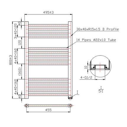 Empire 22mm Straight Towel Rail - 800mm x 500mm - Chrome Waterworks Heating Waterworks Bathrooms 