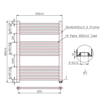 Empire 22mm Straight Towel Rail - 800mm x 600mm - Black Waterworks Heating Waterworks Bathrooms 