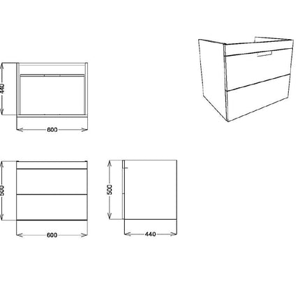 Envy 600mm Matt Green Finish Double Drawer Vanity Unit Wall Mounted Waterworks Vanity Units Waterworks Bathrooms 