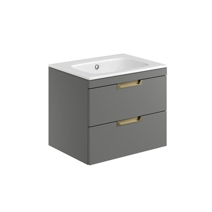 Envy 600mm Matt Grey Finish Double Drawer Vanity Unit Wall Mounted Waterworks Vanity Units Waterworks Bathrooms 
