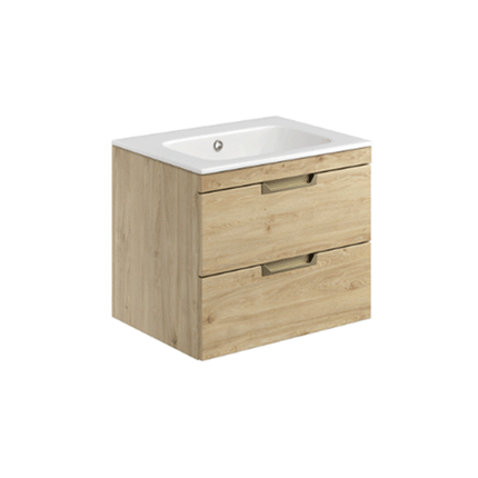 Envy 600mm Oak Effect Double Drawer Vanity Unit Wall Mounted Waterworks Vanity Units Waterworks Bathrooms 