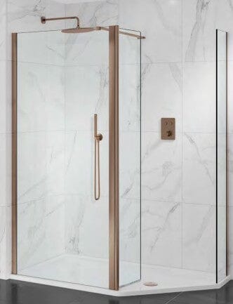 Ex-Display WALK-IN 120 x 90 Corner LH BRUSHED BRONZE inc Shower Tray Shower Door Waterworks Bathrooms