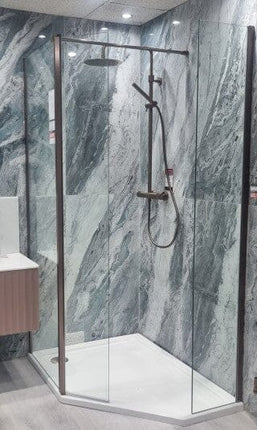 Ex-Display WALK-IN 120 x 90 Corner LH BRUSHED BRONZE inc Shower Tray Shower Door Waterworks Bathrooms 