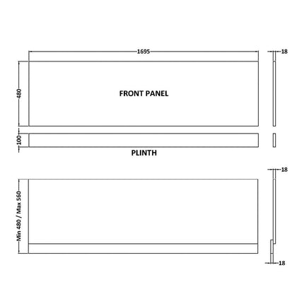 Excel 1700mm Waterproof Front Bath Panel 2 pc White Waterworks Baths Screens and Panel Waterworks Bathrooms 