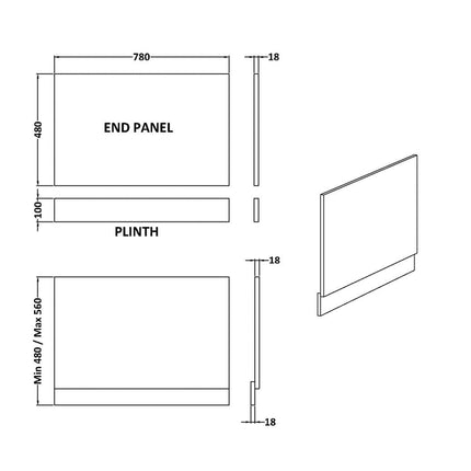 Excel 800mm Waterproof End Bath Panel 2 pc White Waterworks Baths Screens and Panel Waterworks Bathrooms 