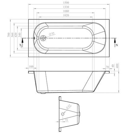 Excel Reinforced Single Ended Bath - 1500 x 700mm Waterworks Baths Screens and Panel Waterworks Bathrooms 