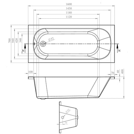 Excel Reinforced Single Ended Bath - 1600 x 700mm Waterworks Baths Screens and Panel Waterworks Bathrooms 