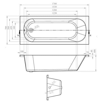 Excel Reinforced Single Ended Bath - 1700 x 700mm Waterworks Baths Screens and Panel Waterworks Bathrooms 