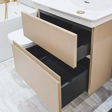 Finesse 60cm x 44cm wall mounted vanity unit with 2 drawers, matt greige Clearance Vanity Unit Waterworks Bathrooms 