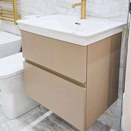 Finesse 60cm x 44cm wall mounted vanity unit with 2 drawers, matt greige Clearance Vanity Unit Waterworks Bathrooms 