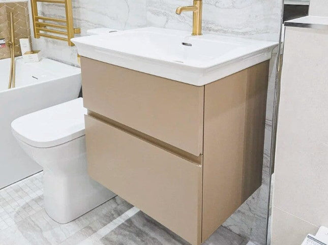 Finesse 60cm x 44cm wall mounted vanity unit with 2 drawers, matt greige Clearance Vanity Unit Waterworks Bathrooms 