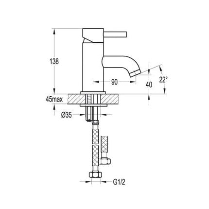 Flova Levo Small Basin Mixer 138 mm With Slotted Clicker Waste Basin Tap Flova 
