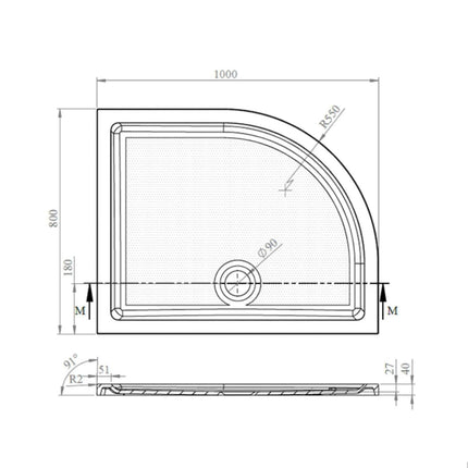 FORM40 A/S QUAD TRAY WHITE 1000x800mm Left Hand Shower Tray Kudos 