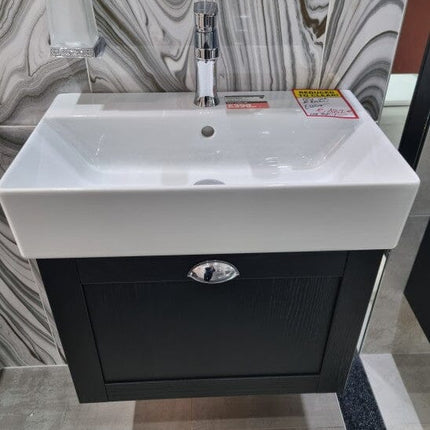 GSI KUBE Shaker 1 DRW Black woodgrain unit and ceramic basin Clearance Vanity Unit Waterworks Bathrooms 