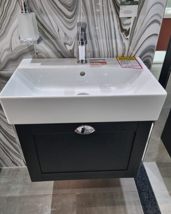 GSI KUBE Shaker 1 DRW Black woodgrain unit and ceramic basin Clearance Vanity Unit Waterworks Bathrooms 