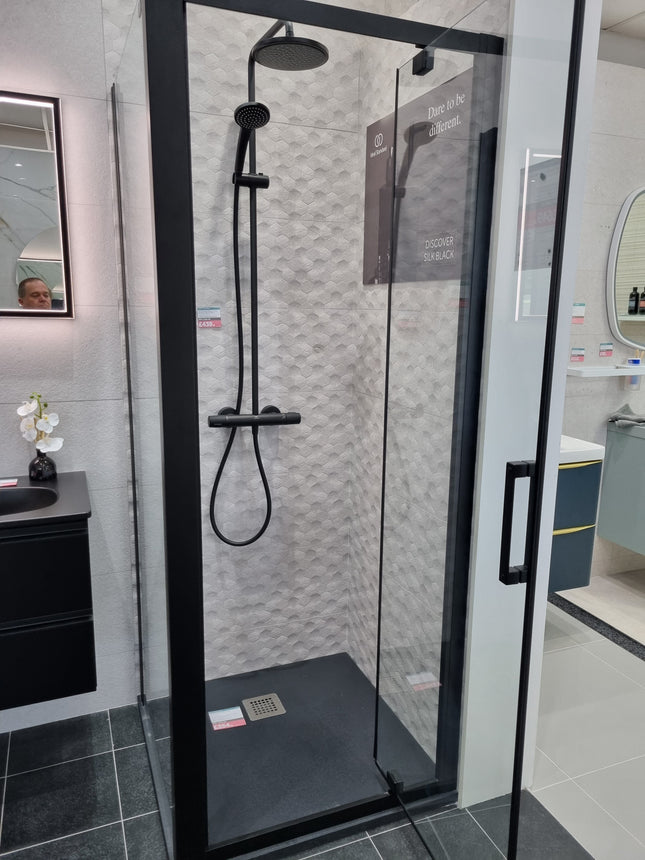 IDEAL STANDARD Connect 2 Enclosure - 800mm Pivot Door & Side Panel - Silk Black Clearance Shower Enclosure Waterworks Bathrooms 