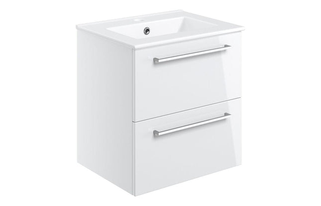 Lux Viglio 510mm Wall Hung 2 Drawer Basin Unit & Basin - Whi Clearance Vanity Unit Waterworks Bathrooms 