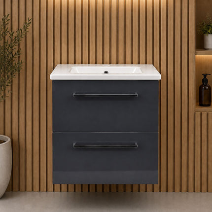 Lux Viglio 610mm Wall Hung 2 Drawer Basin Unit & Basin Clearance Vanity Unit Waterworks Bathrooms 