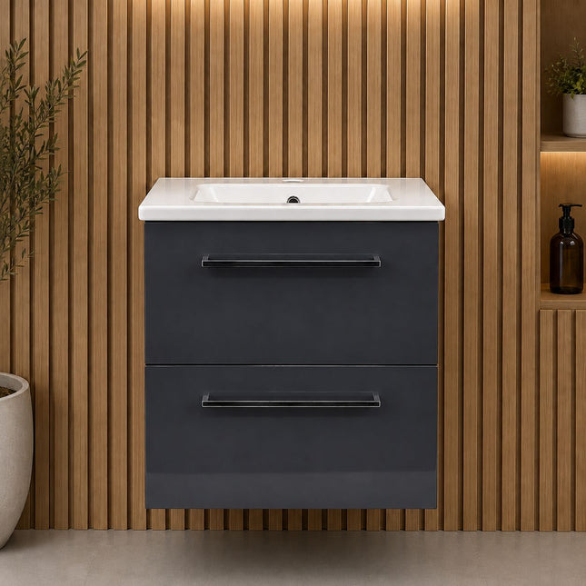 Lux Viglio 610mm Wall Hung 2 Drawer Basin Unit & Basin Clearance Vanity Unit Waterworks Bathrooms 