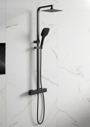 Menai Premium Square Thermostatic Overhead Shower Kit - Blac Exposed Shower Waterworks Bathrooms 