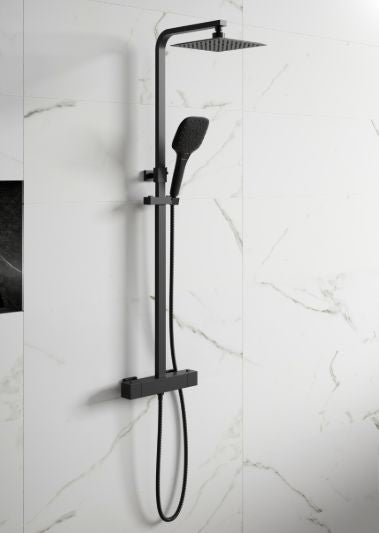 Menai Premium Square Thermostatic Overhead Shower Kit - Blac Exposed Shower Waterworks Bathrooms 