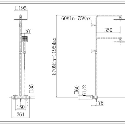 Nova Chrome Square Thermostatic Bar Valve & Riser Kit with Twin Square Shower Head Waterworks Showers Waterworks Bathrooms 