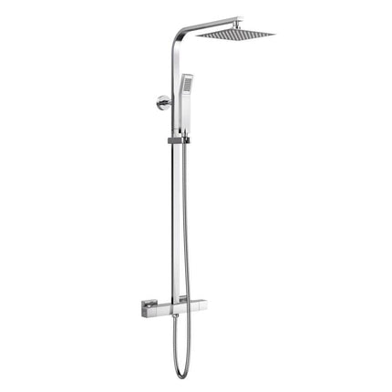 Nova Chrome Square Thermostatic Bar Valve & Riser Kit with Twin Square Shower Head Waterworks Showers Waterworks Bathrooms 
