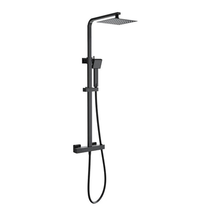 Nova Matt Black Square Thermostatic Bar Valve & Riser Kit with Twin Square Shower Head Waterworks Showers Waterworks Bathrooms 