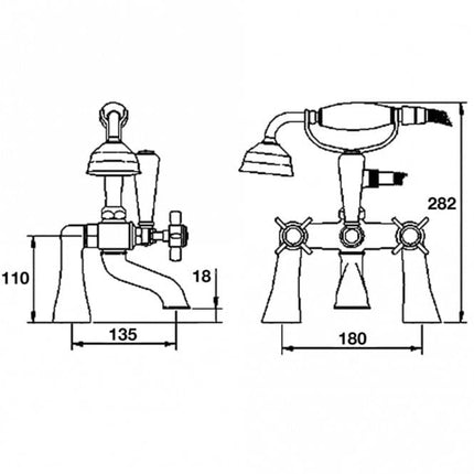 Nuie Beaumont Crosshead 3/4" Bath Shower Mixer Bath Taps Ultra 